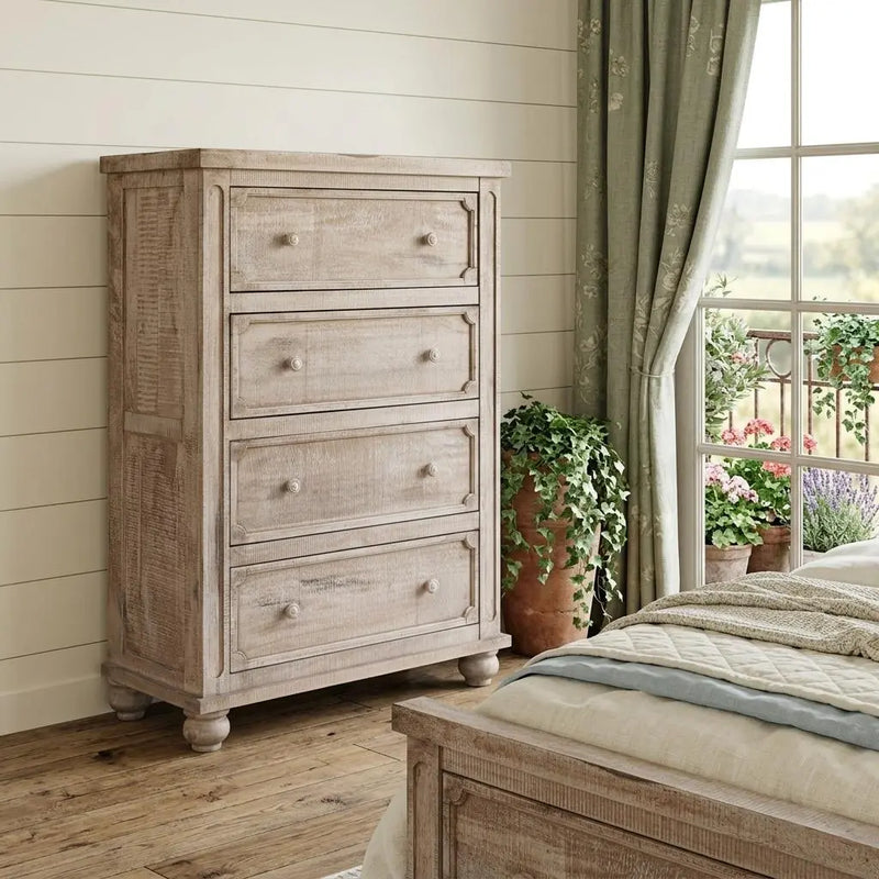 37" Natural Solid Wood Four Drawer Dresser Homeroots Bed & Bath