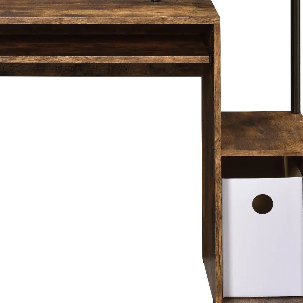 37" Oak and Black Wood and Metal Computer Desk Homeroots Office