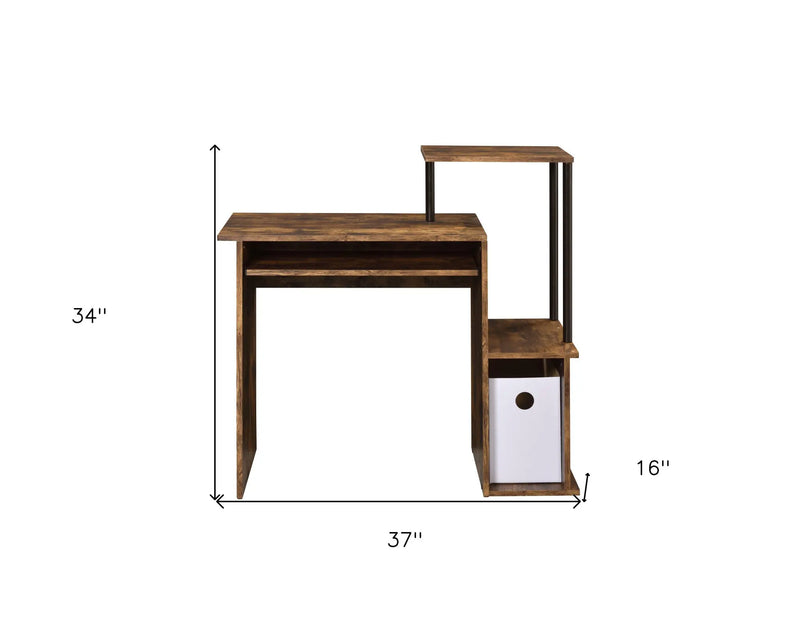 37" Oak and Black Wood and Metal Computer Desk Homeroots Office