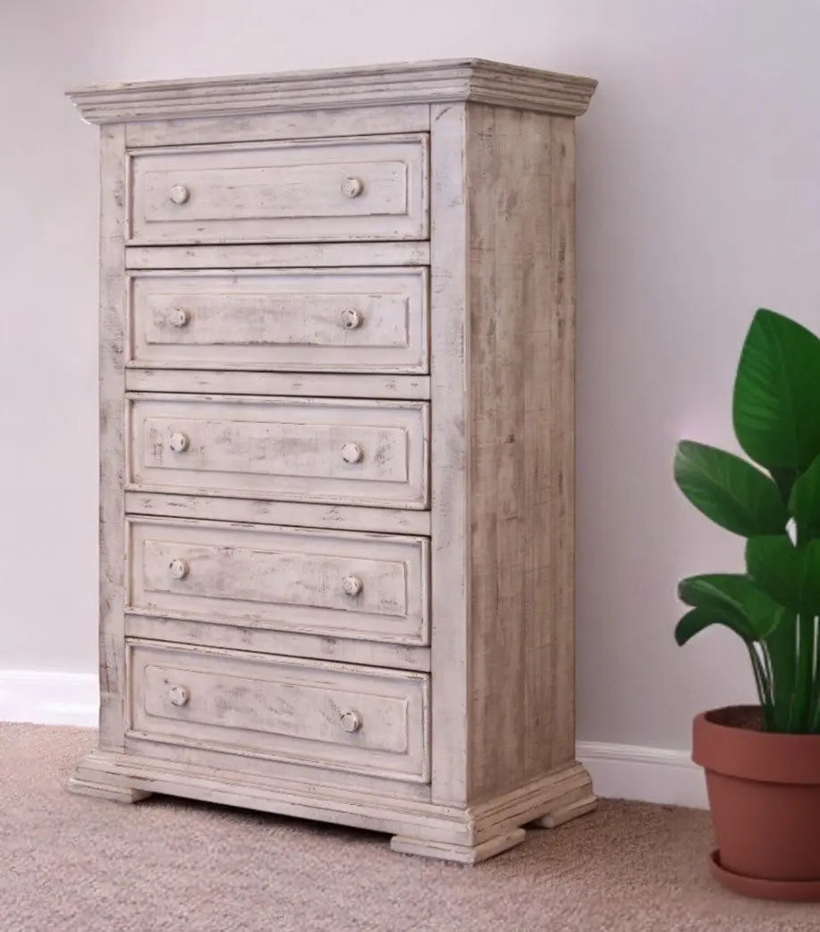 37" White Solid Wood Five Drawer Chest - GreatEagleInc