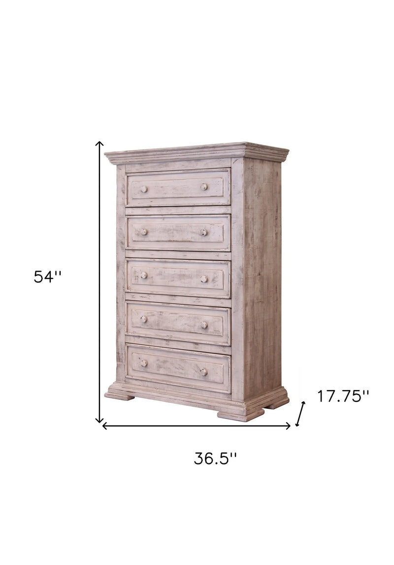 37" White Solid Wood Five Drawer Chest - GreatEagleInc