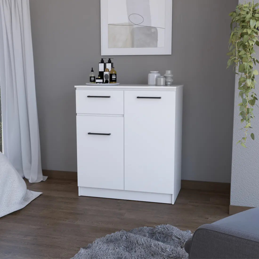 37" White Wood Accent Cabinet With Two Doors And One Drawer Homeroots Kitchen & Dining