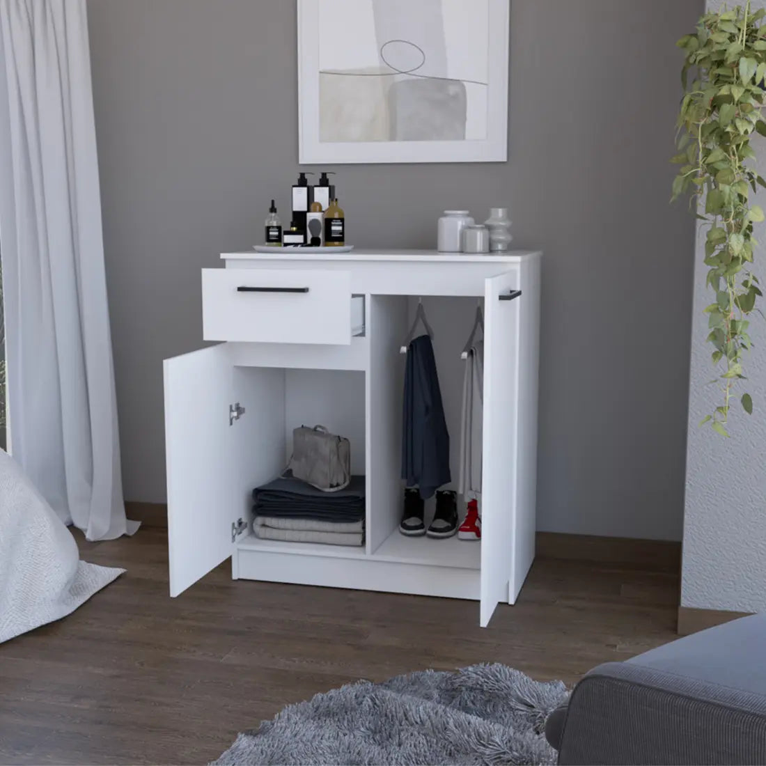 37" White Wood Accent Cabinet With Two Doors And One Drawer Homeroots Kitchen & Dining