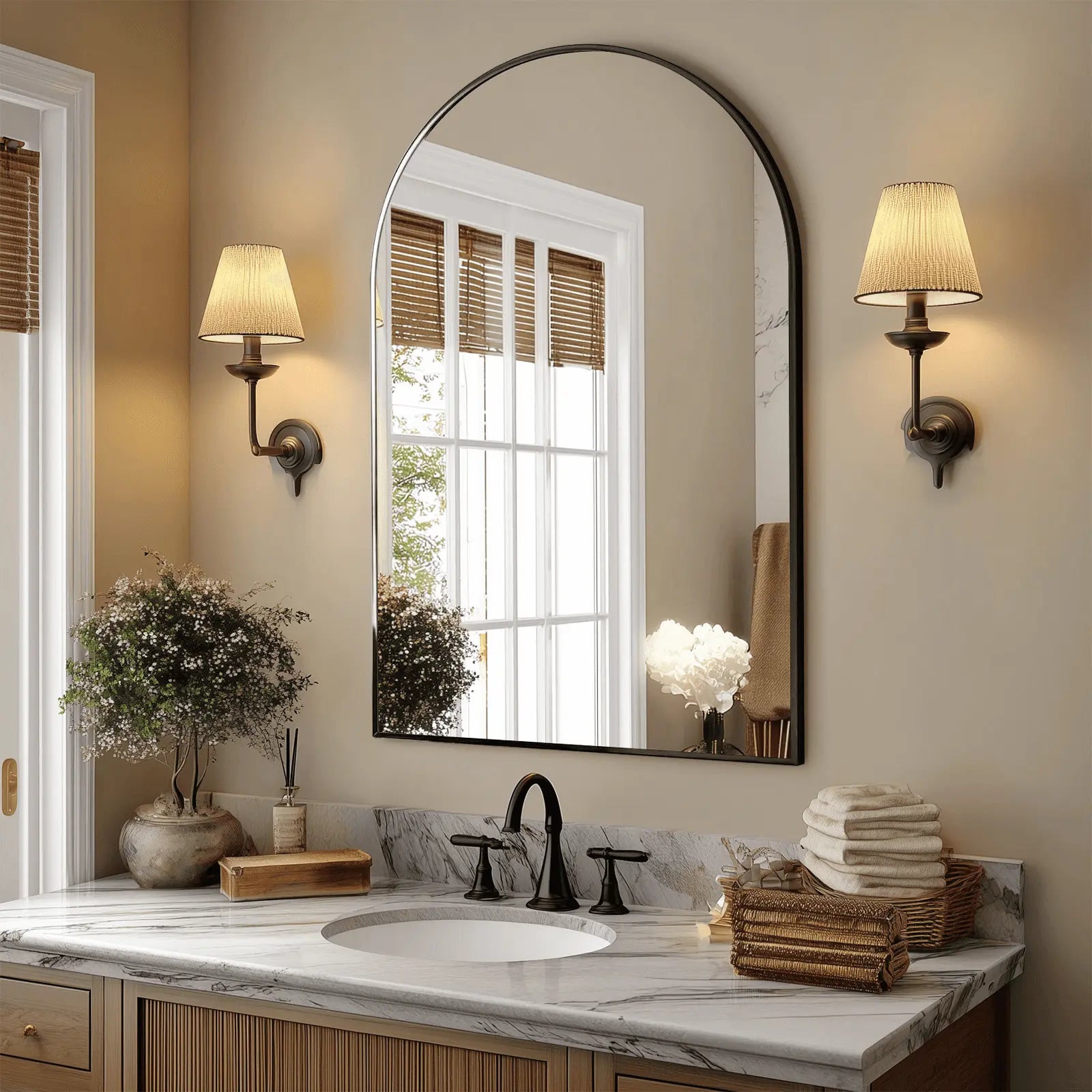 38" Black Aluminum Arch Framed Accent Mirror Homeroots Bed & Bath