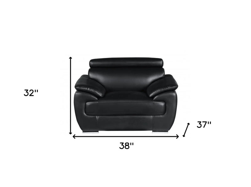 38" Black And White Genuine Leather Chair and a Half Homeroots Living Room