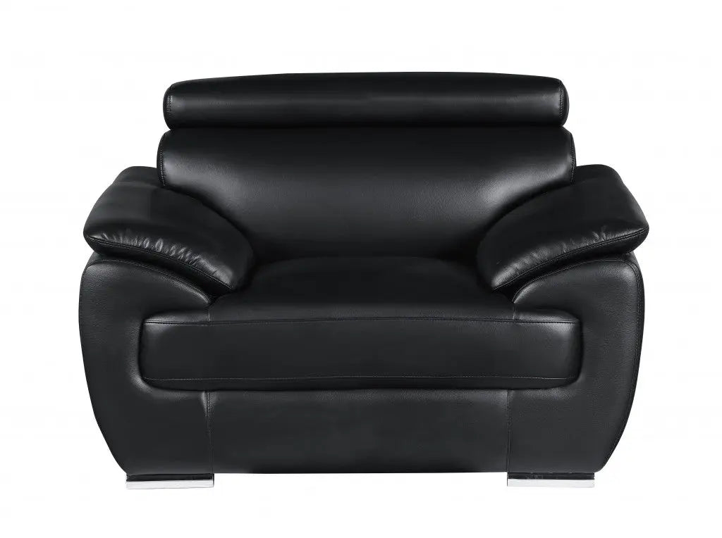 38" Black And White Genuine Leather Chair and a Half Homeroots Living Room
