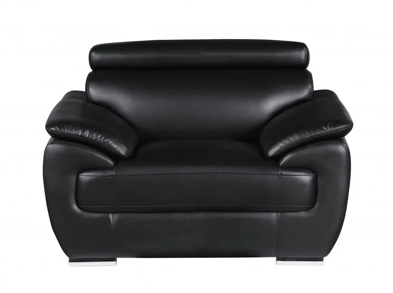 38" Black And White Genuine Leather Chair and a Half Homeroots Living Room