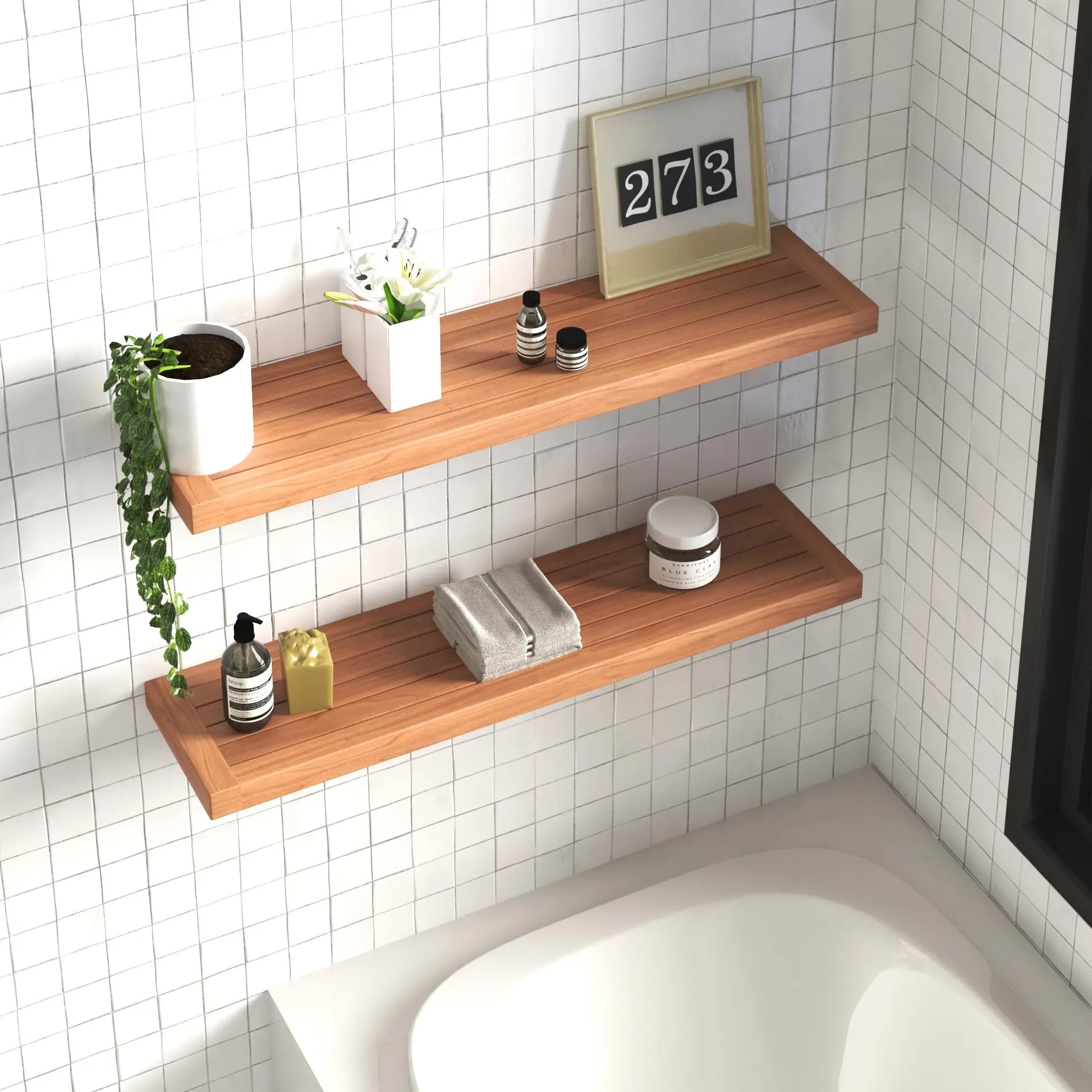 38" Brown Wood Wall Mounted Bathroom Shelves Homeroots