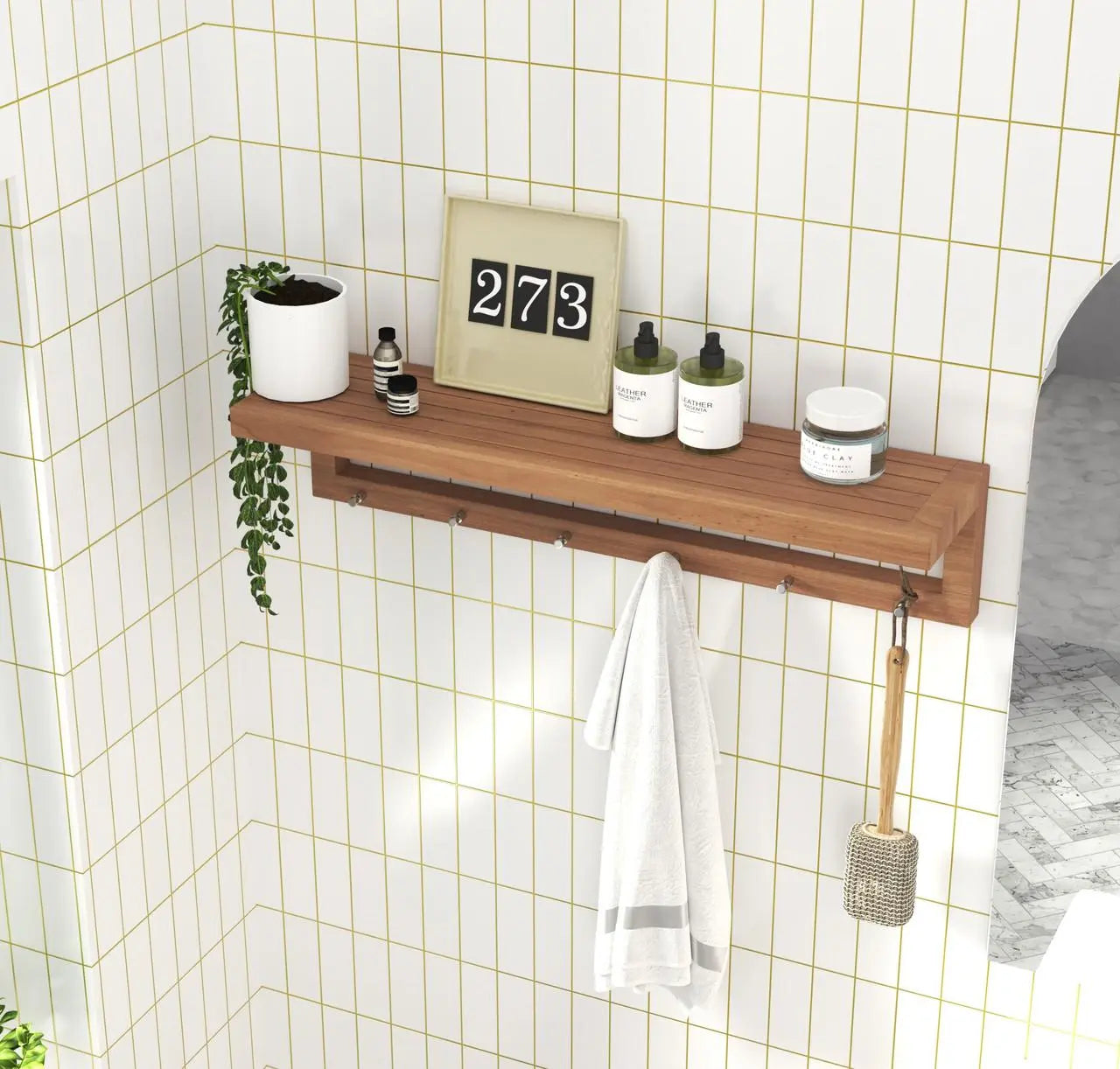 38" Brown Wood Wall Mounted Bathroom Shelves Homeroots