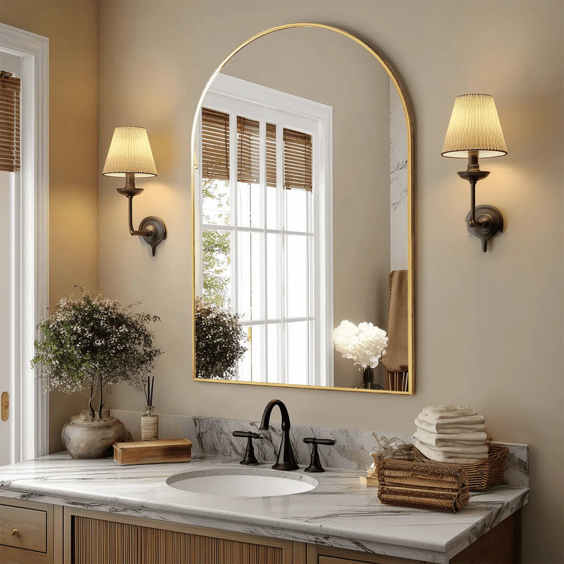 38" Gold Aluminum Arch Framed Accent Mirror Homeroots Bed & Bath