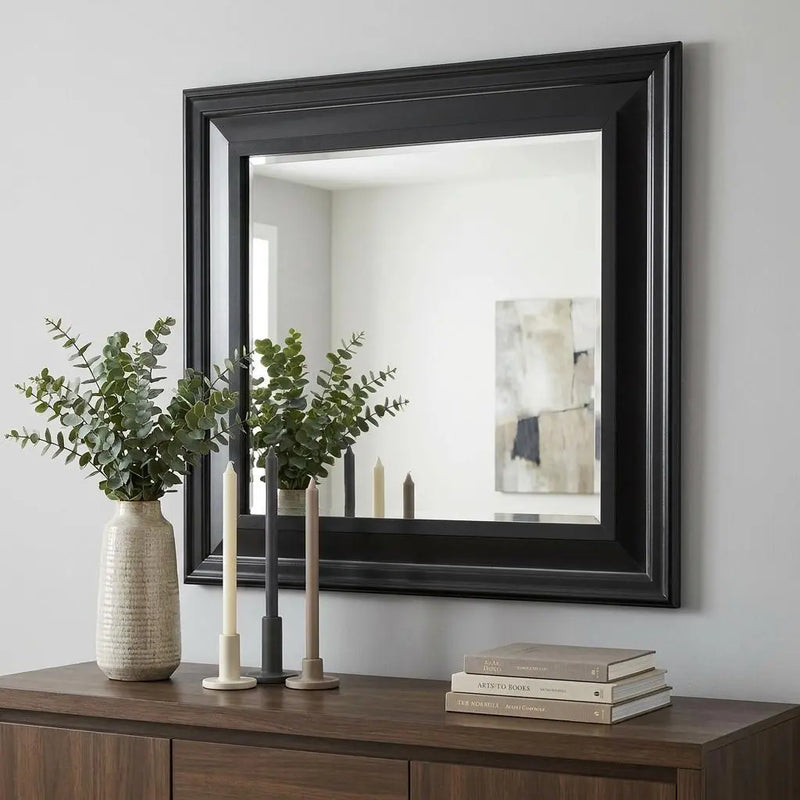 38" Gray Square Wood Framed Accent Mirror Homeroots Bed & Bath