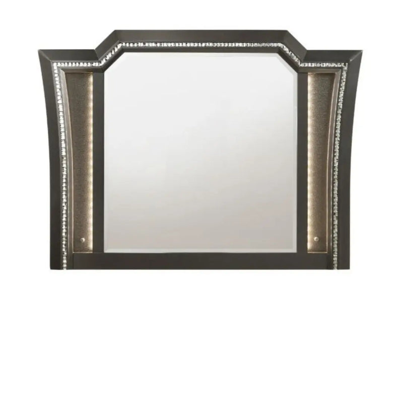38" Gunmetal Lighted Abstract Wood Framed Mounted Dresser Mirror Homeroots Bed & Bath