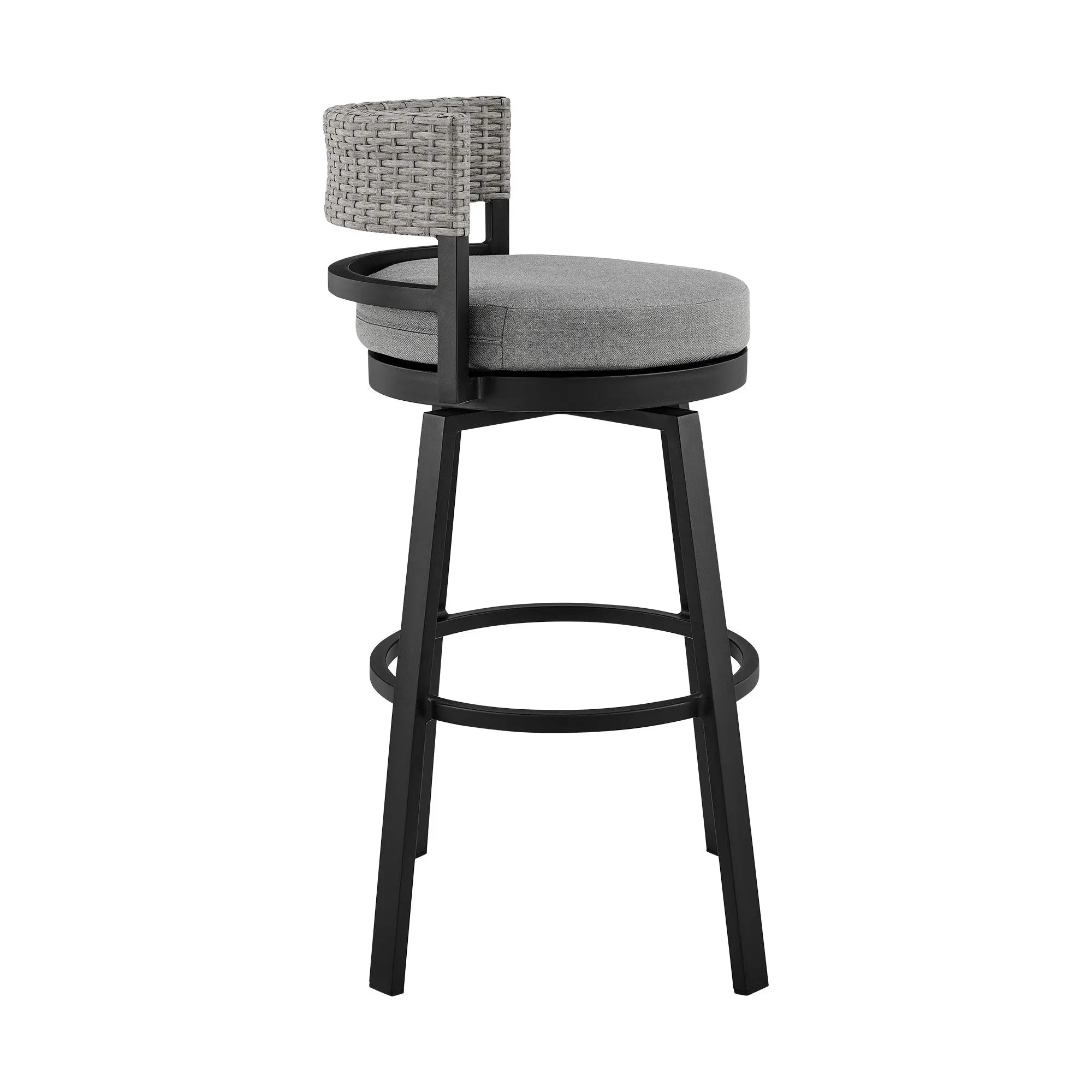 38" Light Gray Metal Swivel Low back Outdoor Bar Height chair with Footrest - GreatEagleInc