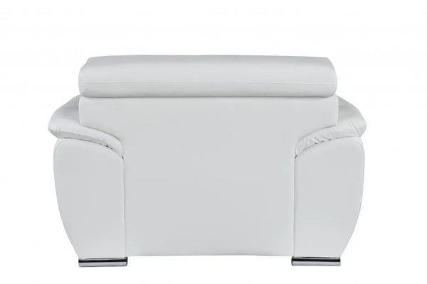 38" White And Silver Genuine Leather Chair and a Half Homeroots Living Room