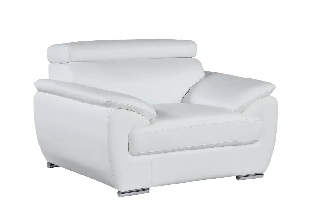 38" White And Silver Genuine Leather Chair and a Half Homeroots Living Room