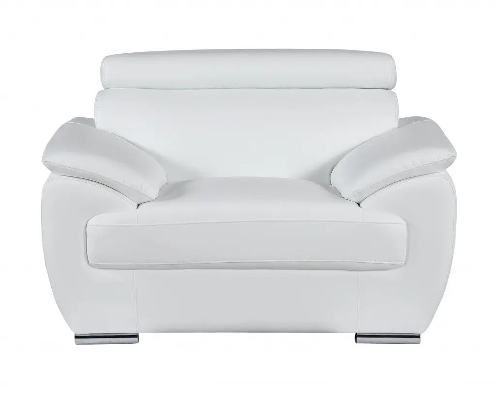 38" White And Silver Genuine Leather Chair and a Half Homeroots Living Room