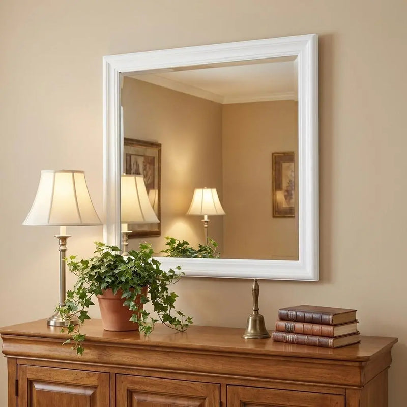 38" White Square Wood Framed Accent Mirror Homeroots Bed & Bath
