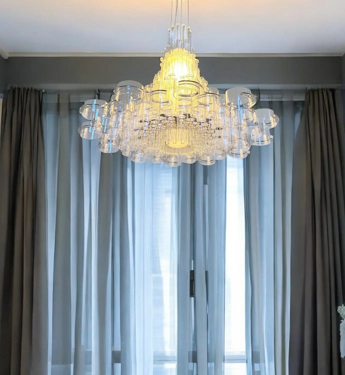 39 X 39 X 70 White Acrylic Pendant Lamp - GreatEagleInc