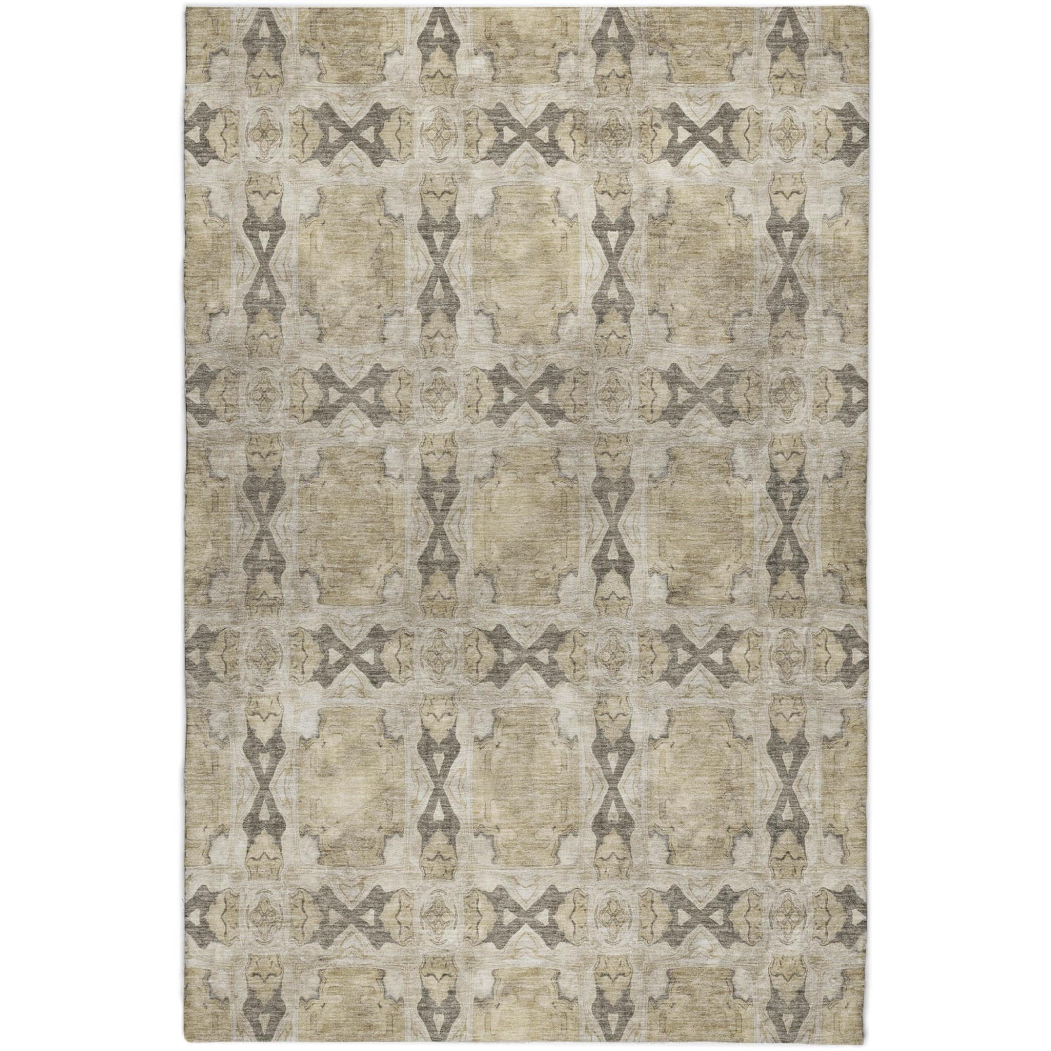 5' X 8' Beige And Gray Geometric Shag Washable Area Rug With UV Protection - Home & Garden