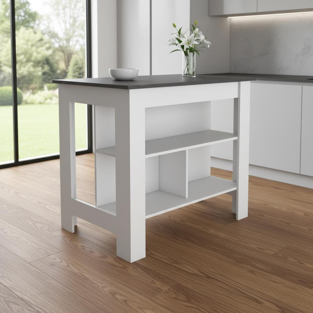 41" Black and White Wood Kitchen Island With Storage - Kitchen & Dining