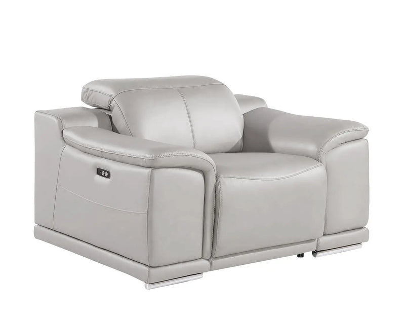 39" Ash Gray Genuine Leather Wall Hugger Power Recliner With USB Homeroots Living Room