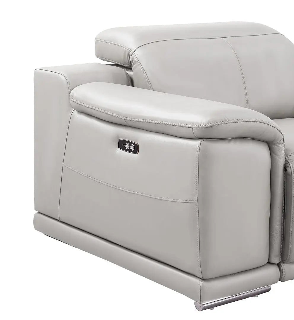 39" Ash Gray Genuine Leather Wall Hugger Power Recliner With USB Homeroots Living Room
