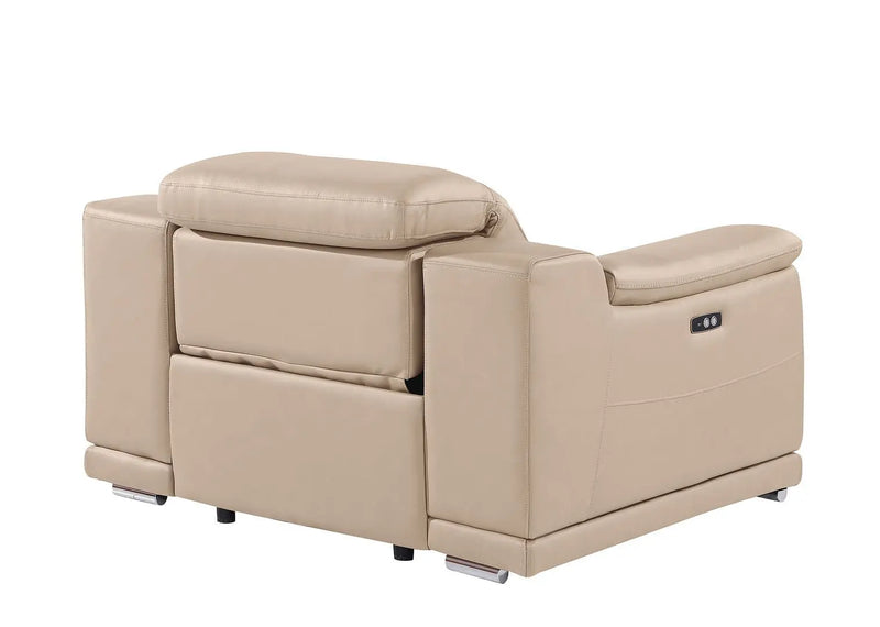 39" Beige Genuine Leather Wall Hugger Power Recliner With USB Homeroots Living Room