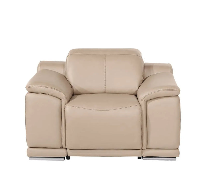 39" Beige Genuine Leather Wall Hugger Power Recliner With USB Homeroots Living Room