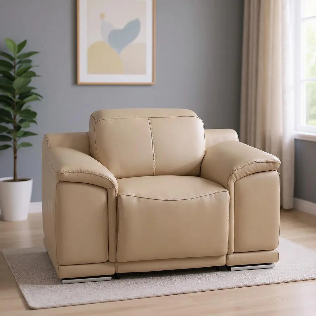 39" Beige Genuine Leather Wall Hugger Power Recliner With USB Homeroots Living Room