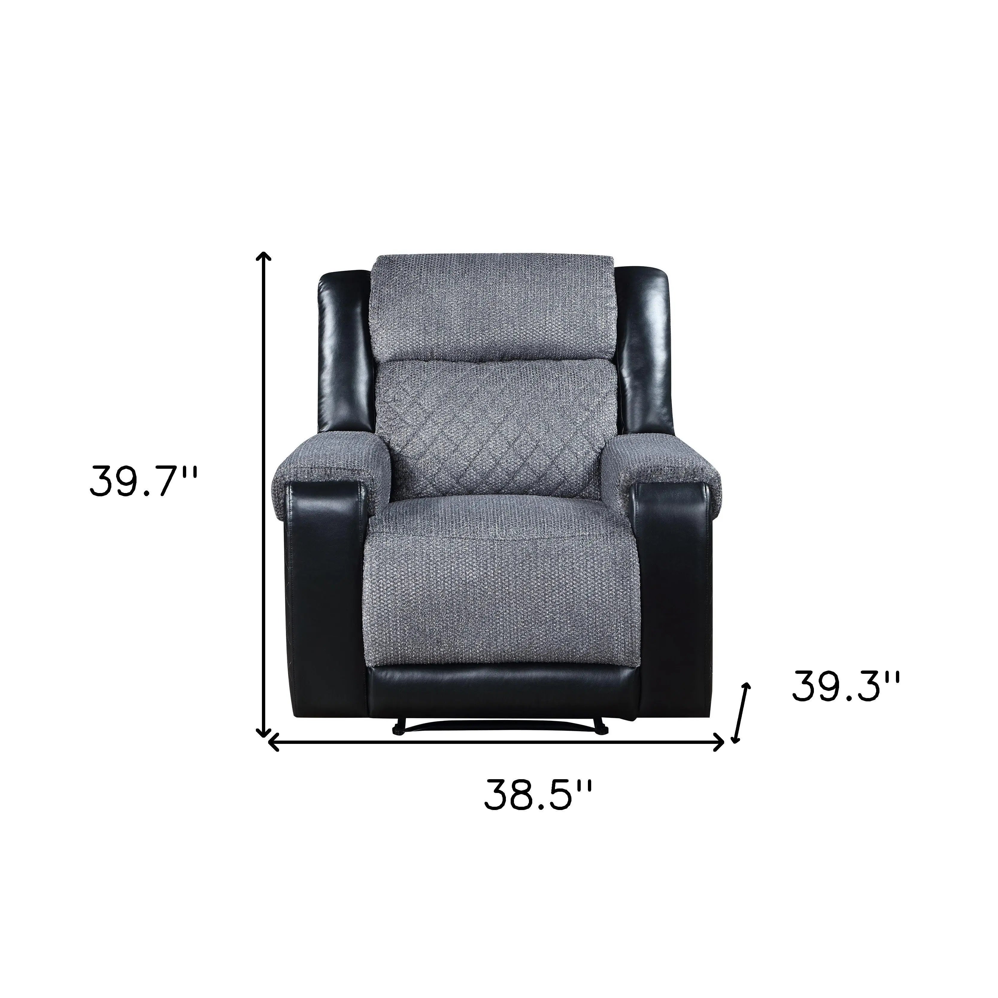39" Black And Gray Faux Leather And Fabric Manual Recliner Homeroots Living Room