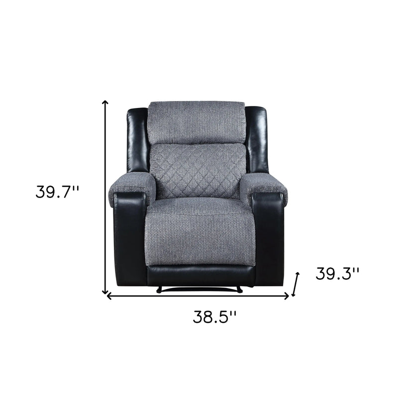 39" Black And Gray Faux Leather And Fabric Manual Recliner Homeroots Living Room