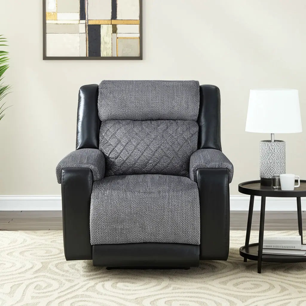 39" Black And Gray Faux Leather And Fabric Manual Recliner Homeroots Living Room