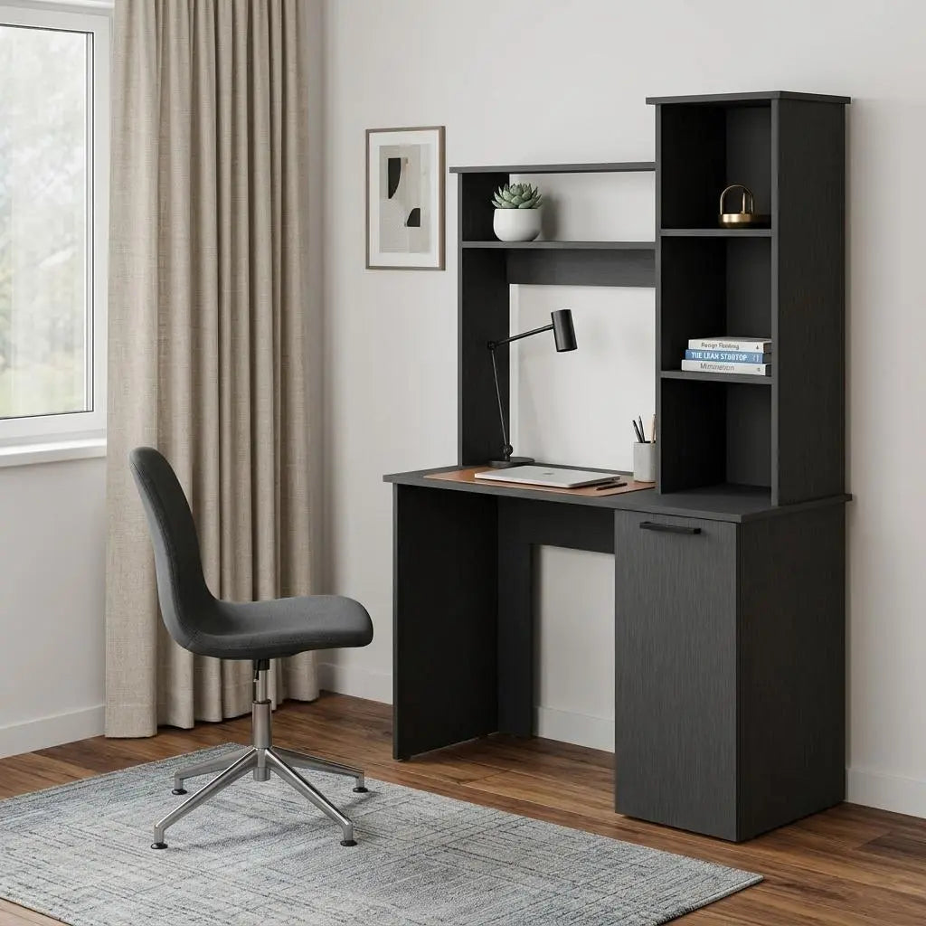 39" Black Computer Desk With Hutch Homeroots Office