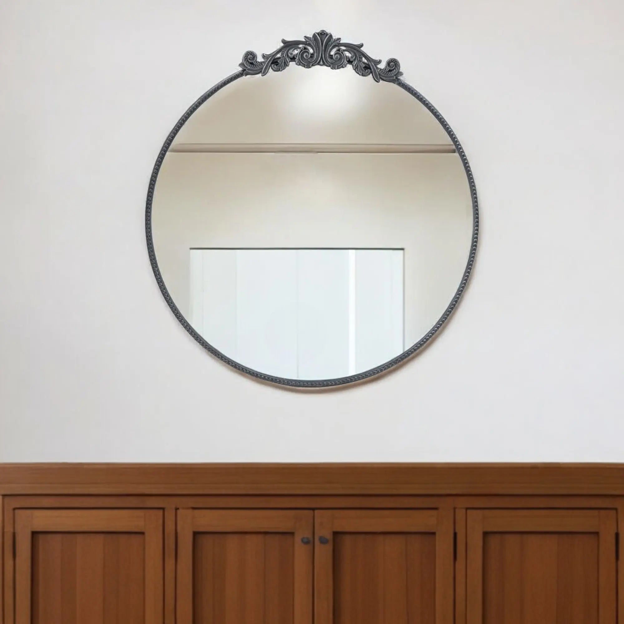 39" Black Crowned Top Iron Framed Accent Mirror Homeroots Bed & Bath