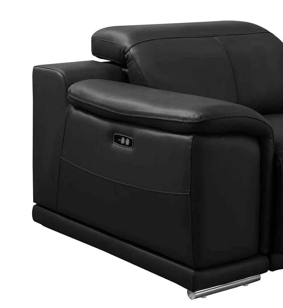 39" Black Genuine Leather Wall Hugger Power Recliner With USB Homeroots Living Room