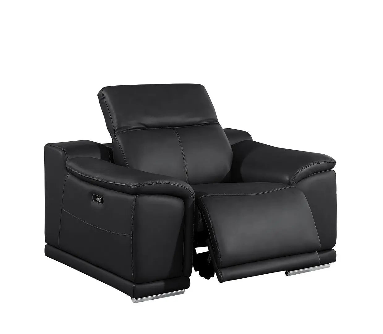 39" Black Genuine Leather Wall Hugger Power Recliner With USB Homeroots Living Room