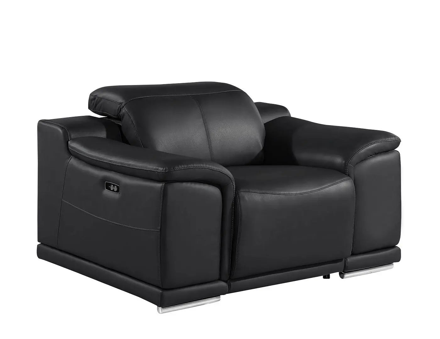 39" Black Genuine Leather Wall Hugger Power Recliner With USB Homeroots Living Room