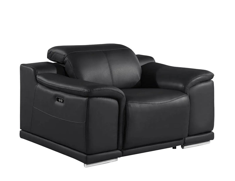 39" Black Genuine Leather Wall Hugger Power Recliner With USB Homeroots Living Room