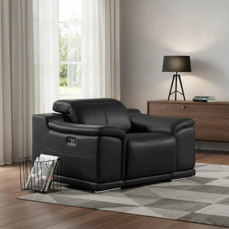 39" Black Genuine Leather Wall Hugger Power Recliner With USB Homeroots Living Room