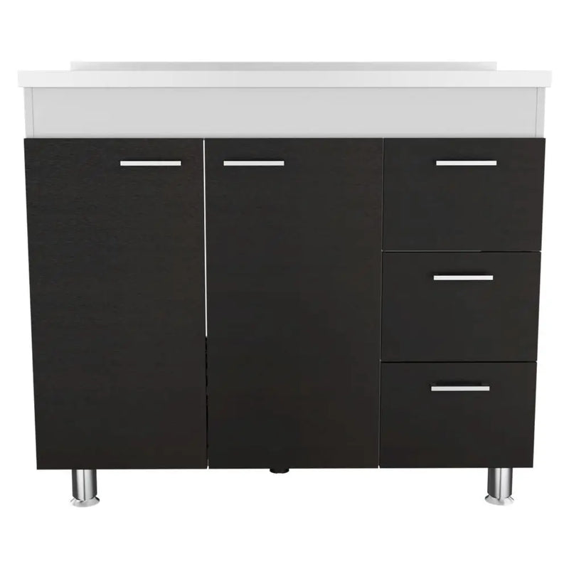 39" Black Wood Gloss Finish Door Accent Cabinet With Three Drawers Homeroots Kitchen & Dining