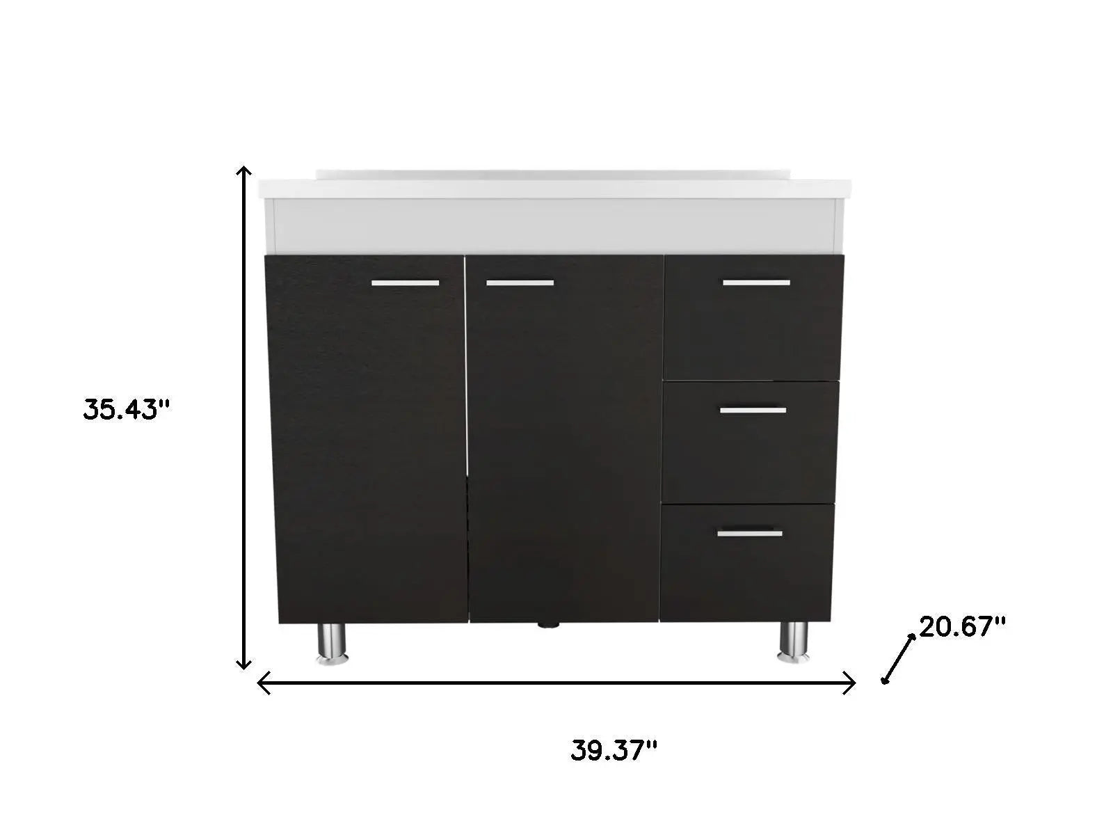 39" Black Wood Gloss Finish Door Accent Cabinet With Three Drawers Homeroots Kitchen & Dining