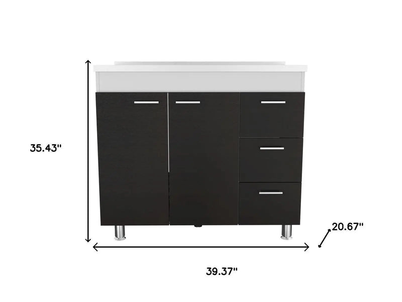 39" Black Wood Gloss Finish Door Accent Cabinet With Three Drawers Homeroots Kitchen & Dining