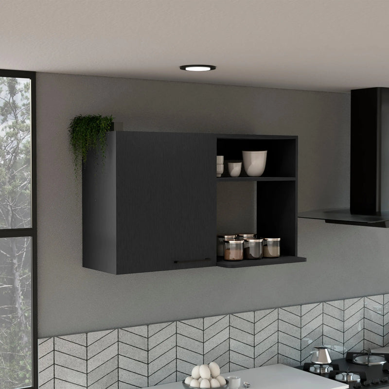 39" Black Wood Wall Mounted Accent Cabinet With Single Door Homeroots Kitchen & Dining