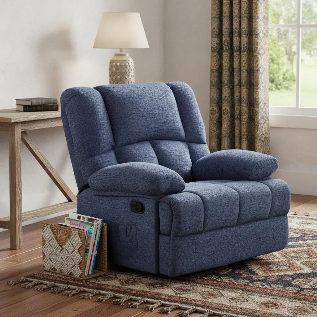 39" Blue Polyester Blend Manual Recliner Homeroots Living Room