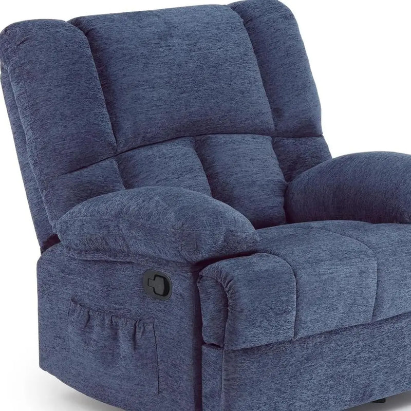39" Blue Polyester Blend Manual Recliner Homeroots Living Room