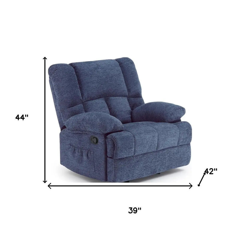 39" Blue Polyester Blend Manual Recliner Homeroots Living Room
