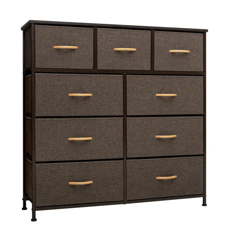 39" Brown Steel and Fabric Nine Drawer Triple Dresser - GreatEagleInc