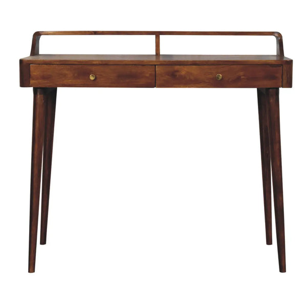 39" Chestnut Solid Wood Console Table With Shelf And Two Drawers Homeroots Living Room