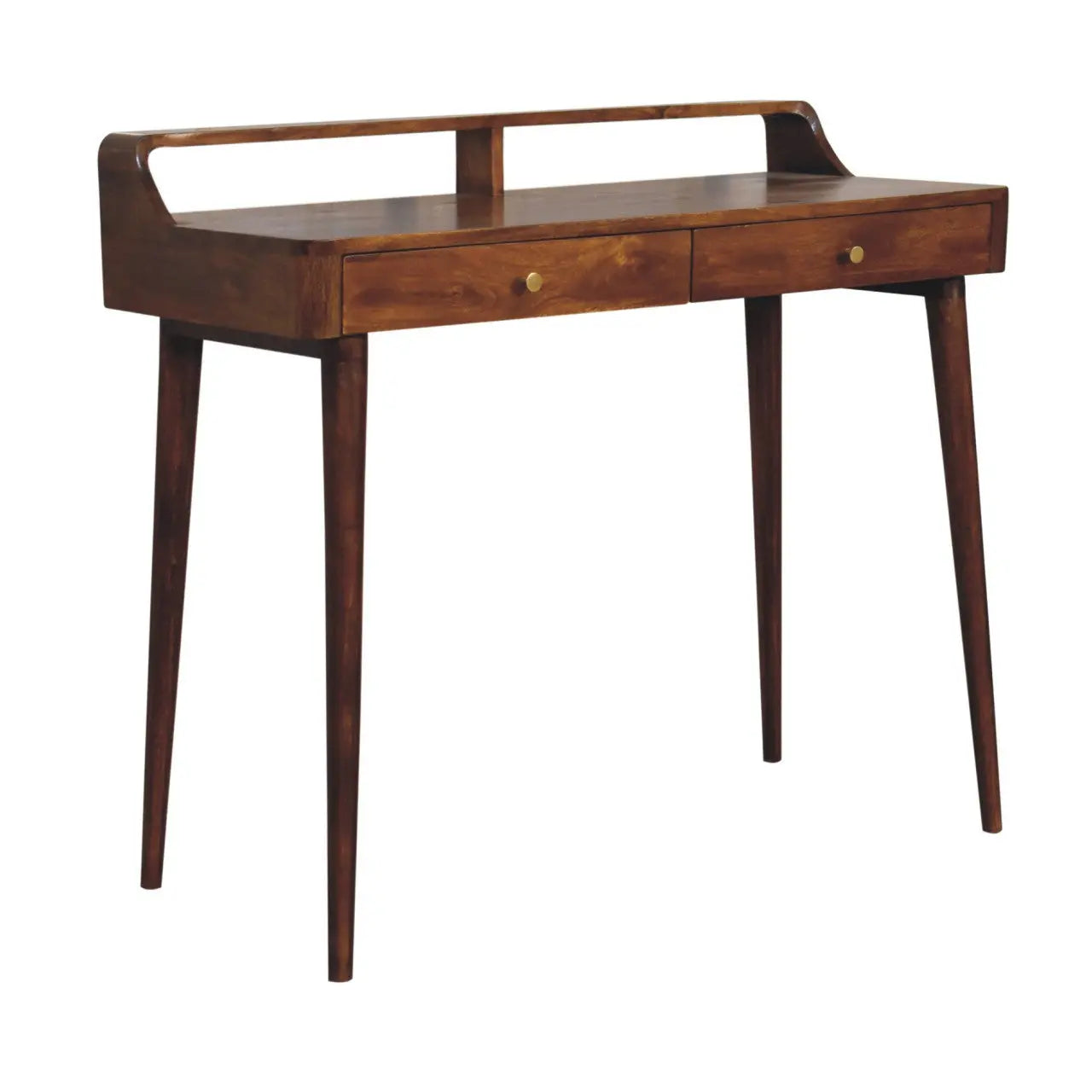 39" Chestnut Solid Wood Console Table With Shelf And Two Drawers Homeroots Living Room