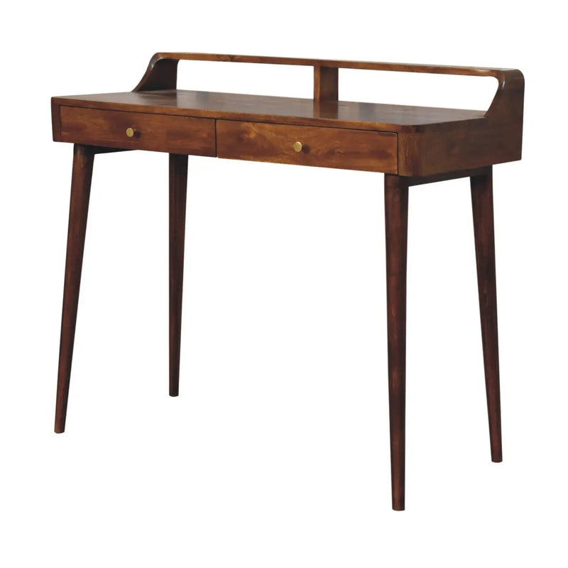 39" Chestnut Solid Wood Console Table With Shelf And Two Drawers Homeroots Living Room